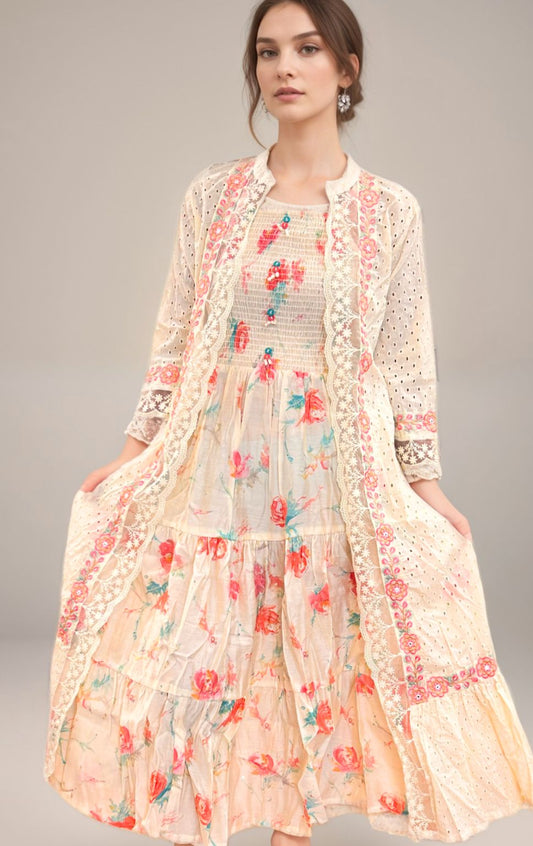 Schiffli white floral dress